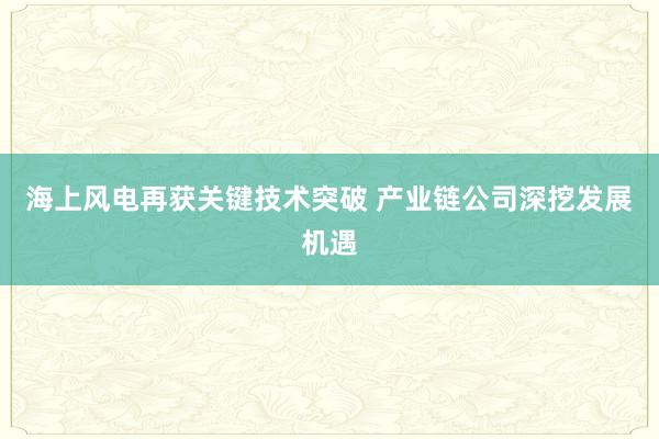 海上风电再获关键技术突破 产业链公司深挖发展机遇