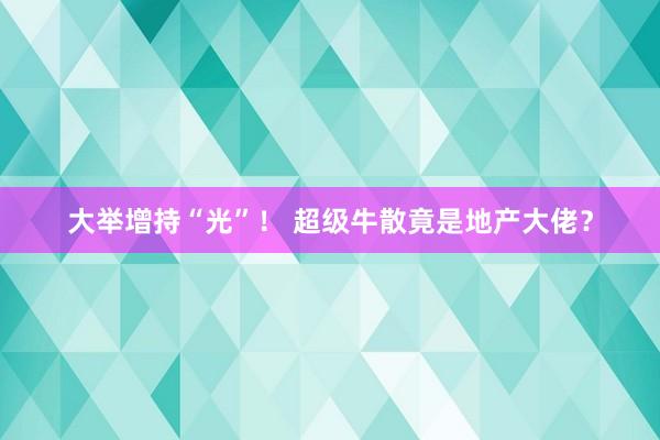 大举增持“光”！ 超级牛散竟是地产大佬？