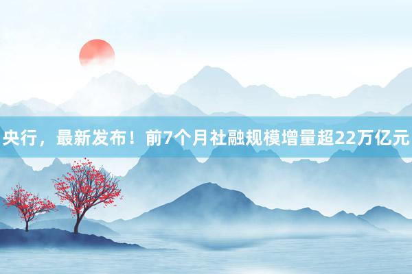 央行，最新发布！前7个月社融规模增量超22万亿元