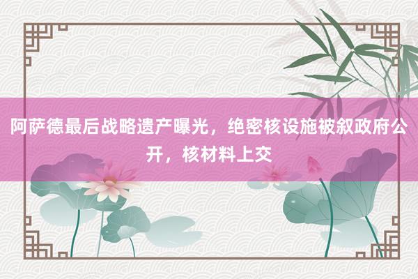 阿萨德最后战略遗产曝光，绝密核设施被叙政府公开，核材料上交