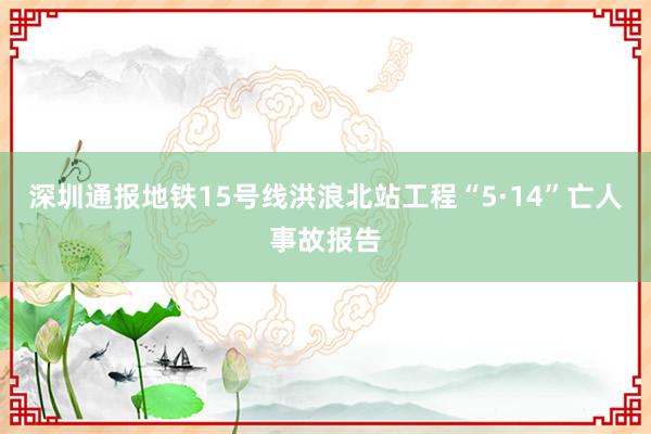 深圳通报地铁15号线洪浪北站工程“5·14”亡人事故报告