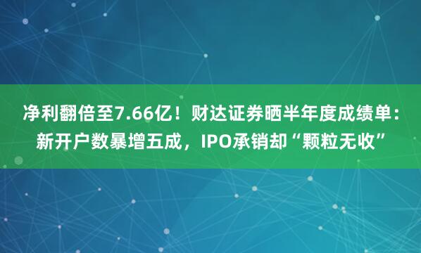 净利翻倍至7.66亿！财达证券晒半年度成绩单：新开户数暴增五成，IPO承销却“颗粒无收”