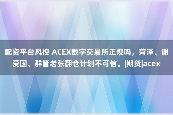配资平台风控 ACEX数字交易所正规吗，菏泽、谢爱国、群管老张翻仓计划不可信。|期货|acex
