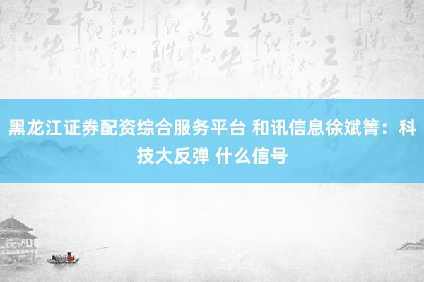 黑龙江证券配资综合服务平台 和讯信息徐斌箐：科技大反弹 什么信号