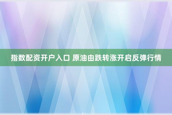 指数配资开户入口 原油由跌转涨开启反弹行情