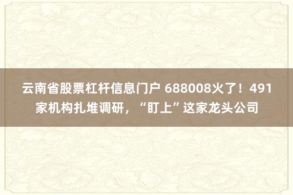 云南省股票杠杆信息门户 688008火了!491家机构扎堆调研,“盯上”这家龙头公司
